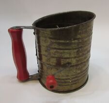 1930's Bromwell's 3 Cup Hand Crank Antique Flour Sifter w Red Wood Knob Handle picture