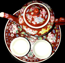 Vintage Tea Party Set Gorgeous Flower Design, 2 Cups, 1 Teapot, 1 Serving Tray picture