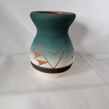 Vintage Native American Indian Sioux Vase Teal Colored Designed By Sun Rose 4.5