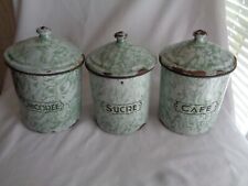 Made In France Graniteware Green And White Swirl Canister Set picture