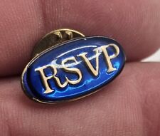 VTG Lapel Pinback Hat Pin Gold Tone Blue RSVP Oval  picture
