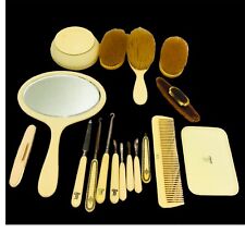 Vintage Celluloid 17 Pcs Vanity Set Dresser Mirror Brush Comb Manicure Grooming picture