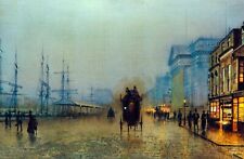 Dream-art Oil painting John-Atkinson-Grimshaw-Liverpool-Docks night landscape @@ picture