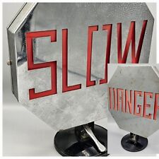Vintage Slow / Danger Freestanding Metal Tin Sign Battery Operated 12