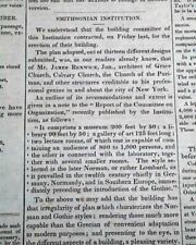 Great SMITHSONIAN Institution Museum Construction 1847 Washington D.C. Newspaper picture