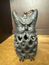 Solid Cast Iron Owl Japanese Garden Hanging Lantern Vintage 7” Heavy picture