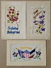 WW1 Embroidered Silk Czech Postcards Lot  3 France Souvenir With Correspondence picture