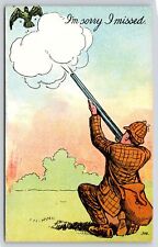 Comic Pun~I'm Sorry I Missed~Hunter Shoots at Bird~Long Gun~Snappy Outfit~c1910 picture
