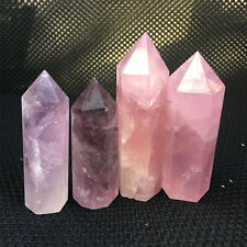 top！ Natural pink Amethyst quartz obelisk crystal wand point healing 4pc picture