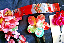Vtg Japanese Kanzashi Kimono Hair Pin Hair Ornament Japan Lot of 4 Flowers Clip picture
