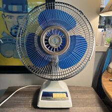 Vintage Tatung Model LC-12 3 Speed Oscillating 12” Blue Blade Fan USA Made 1970s picture
