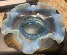 Gorgeous vintage Blue Opalscent Ruffled Dish Or Ashtray picture