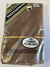 Vintage Tastemaker No Iron Muslin Two Standard Pillowcases Brown NEW IN PKG picture