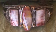 Very Early Superb Navajo or Zuni Bracelet Hand Constructed Stamped w Agate 1930s picture