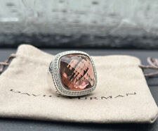 David Yurman Sterling Silver Albion 20mm Morganite & Diamond Ring Size 7 picture