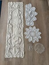 Large Lot of 5 Vintage Doilies In Various Sizes Ivory, White Good Condition. picture
