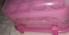Cupcake Carrier with Lid Handle Secure Latches Storage Box Caddy Barbie Pink picture
