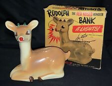 RARE VINTAGE RUDOLPH THE RED-NOSED REINDEER BANK W/BOX (NONWORKING) picture