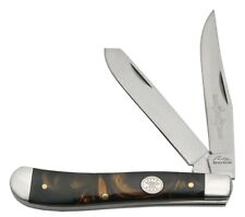 Large 2 Blade Trapper Folding Pocket Knife Black Pearl Handles 973-BK picture