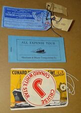Cruise Items (circa 1930s) Cunard White Star Sticker, Merchants and Miners Tag + picture