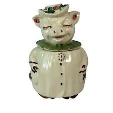 Vintage 1940s WINNIE PIG Shawnee Pottery COOKIE JAR Green Clover USA Kitschy picture