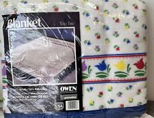 NOS Vintage Owen Satin Edging Full / Twin TULIP TIME Floral Acrylic Poly Blanket picture