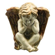 vintage thinking angel figurine statue wings porcelain brown 8