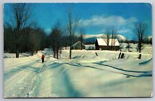 Winter Snow Country Road Lone Hiker Farm Sidnaw MI Postcard J8 picture