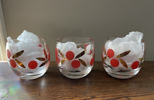 Vintage Federal Red Cherry Gold Leaf Roly Poly Drink Glasses Cocktail Barware picture