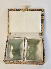 Vintage Pair of Chinese Hand Carved Miniature Jade Vases in Fabric Box picture