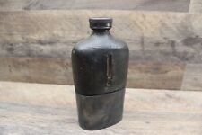 Vtg James Dixon & Sons Leather Wrapped Glass Flask W/ Base Cup picture