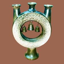 Midcentury Candelabra Ceramic RARE Green Bells Pottery Candleholder MCM Vintage picture