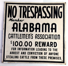 Rare Vintage: Member Alabama Cattlemens Association $100 Reward Metal Sign 12x12 picture