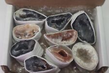 Oco Geodes 9 Pieces Natural Polished Agate Crystals Druzy Geode Halves A Grade picture