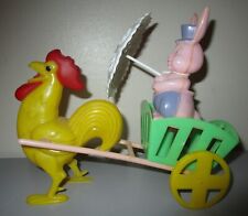 Vintage Rosbro Candy Container Easter Bunny Rabbit In Cart Pulled by Chicken picture