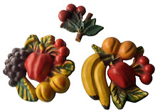 3-1950’s Mid Century Chalkware Wall Hanging Plaque Mixed Fruit Clusters picture