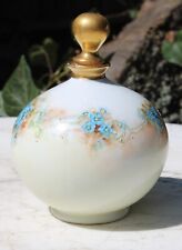 Antique Bavaria Porcelain Large Hand Painted Blue Floral Perfume Bottle 5.5