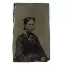 Stunningly Beautiful Young Woman Tintype c1870 Antique 1/6 Plate Photo A3753 picture