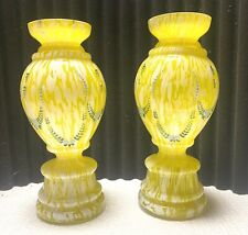 Vintage Czech Glass End of the Day Trophy Splatter 1930s Lemon Yellow Vases 1.4 picture