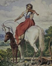 Girl On White Horse Plays Violin For Farmer 1900-10s  Jos Manes Unposted picture