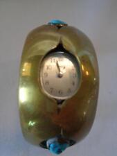 Vintage Native American Brass (with Turquoise) Woman's Cuff Watch Bracelet picture