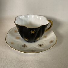 Shelley Fine Bone China Snowflake Black & White Dainty Tea Cup & Saucer England picture