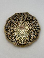 Vintage Stratton Compact Red & Gold Floral on Black & Gold, 3 1/4