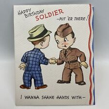Vintage WWII Era Birthday Greeting Card for Soldier Unused Envelope Folded Paper picture