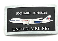 Vintage Richard Johnson United Airlines Planes Men's Belt Buckle Pilot picture