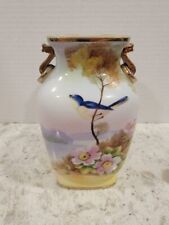 Vintage Noritake Hand Painted Birds, Floral Oriental Vase Gold Accents 5 1/4 X 3 picture