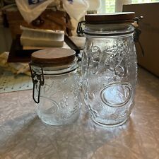 Vintage Wheaton Fruit Embossed  Jars (2)  With Metal Bail And Wooden Lid picture