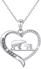 Sterling Silver for Mom Necklace Mothers Day Gift Mama Bear Pendant Necklace or picture