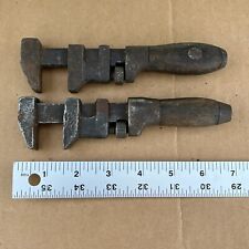 Antique Wooden Handle Monkey Pipe Wrench Vintage Set of 2 - Works picture