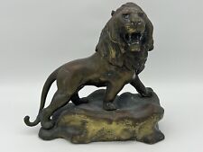 Vintage Lion Figure Bronze and Brass Toned Metal Weighted Base picture